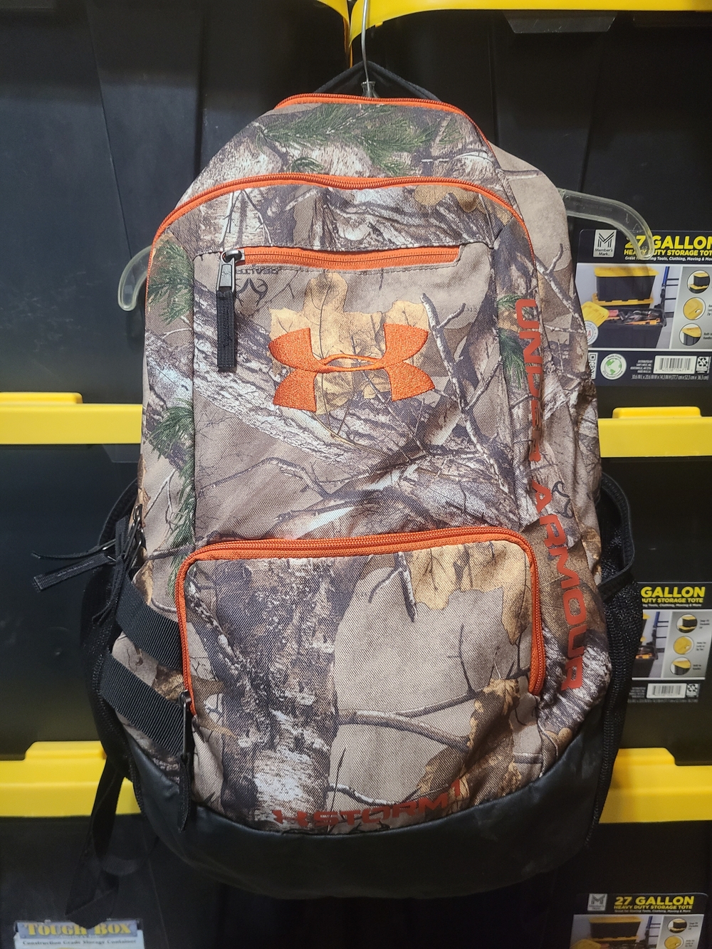 Under Armour Team Hustle II Camo Backpack with Orange Trim